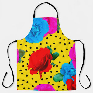 Abstract Colourful Real Roses and Metallic Leaves  Apron