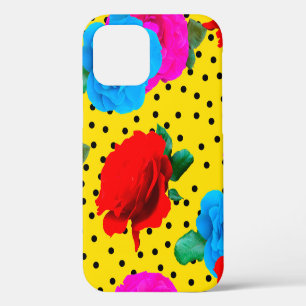 Abstract Colourful Real Roses and Metallic Leaves iPhone 12 Case
