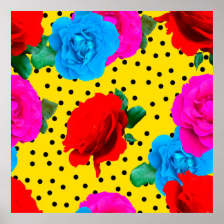 Abstract Colourful Real Roses and Metallic Leaves  Poster