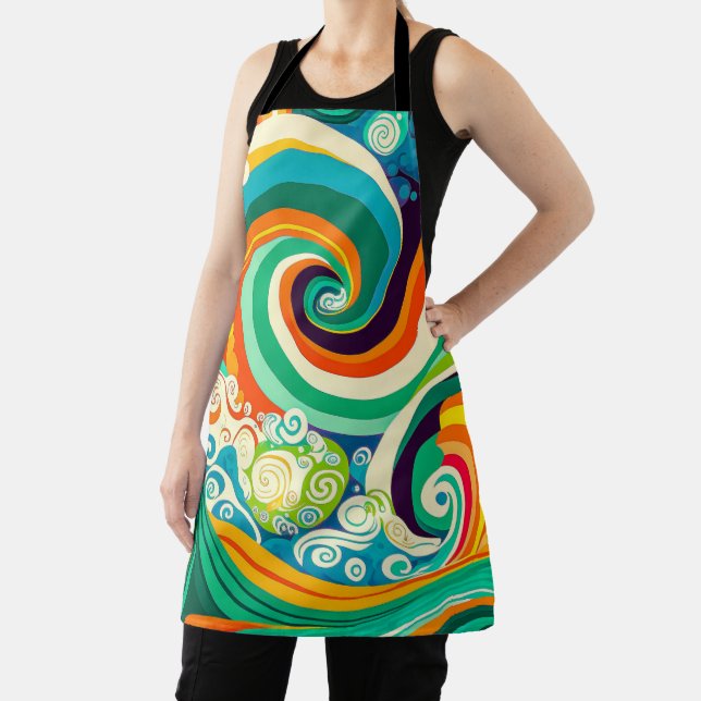 Abstract Colourful Retro 70s Hippie Waves Artwork  Apron (Insitu)