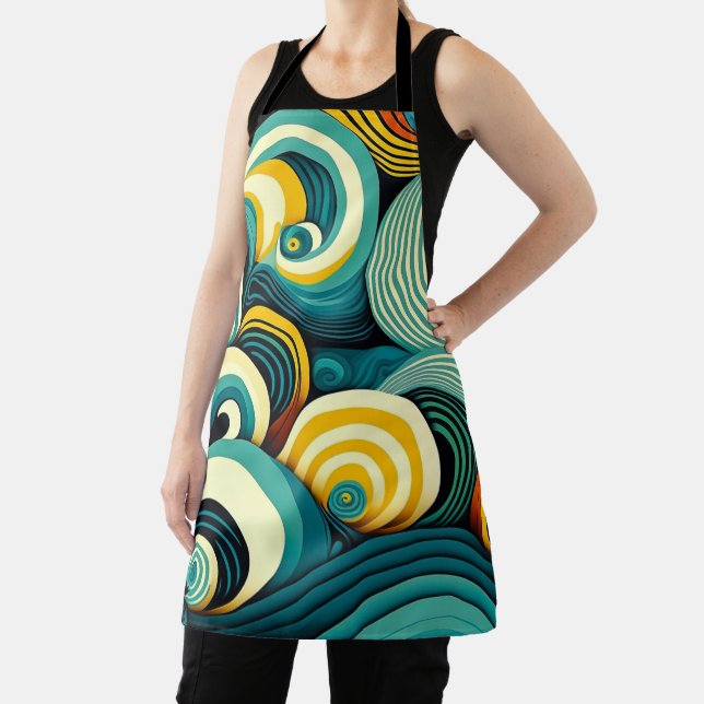 Abstract Colourful Retro 70s Hippie Waves Artwork  Apron (Insitu)