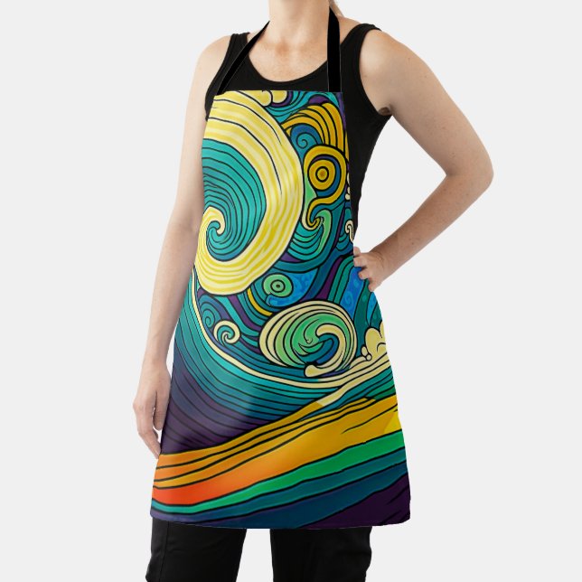Abstract Colourful Retro 70s Hippie Waves Artwork  Apron (Insitu)