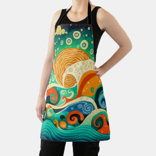 Abstract Colourful Retro 70s Hippie Waves Artwork  Apron