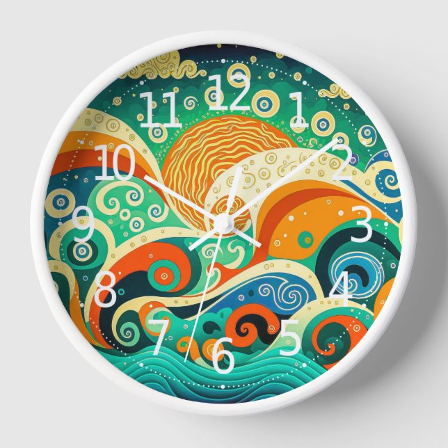 Abstract Colourful Retro 70s Hippie Waves Artwork  Clock (Front)