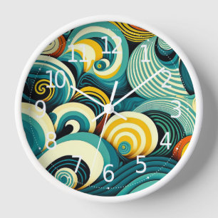 Abstract Colourful Retro 70s Hippie Waves Artwork  Clock