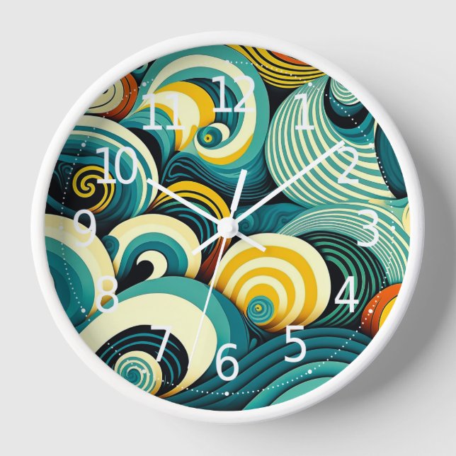 Abstract Colourful Retro 70s Hippie Waves Artwork  Clock (Front)