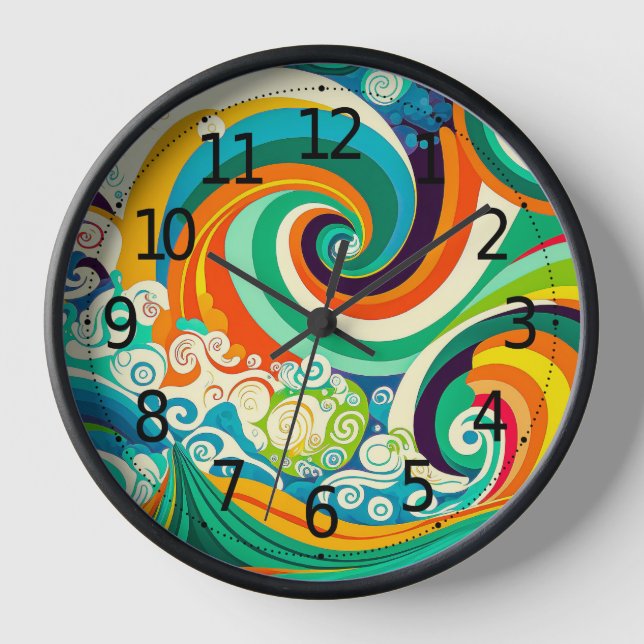 Abstract Colourful Retro 70s Hippie Waves Artwork  Clock (Front)