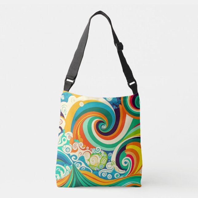 Abstract Colourful Retro 70s Hippie Waves Artwork  Crossbody Bag (Front)