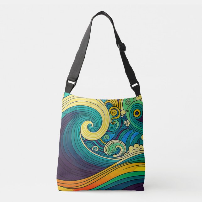 Abstract Colourful Retro 70s Hippie Waves Artwork  Crossbody Bag (Front)