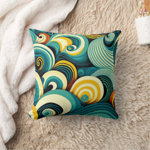 Abstract Colourful Retro 70s Hippie Waves Artwork Cushion