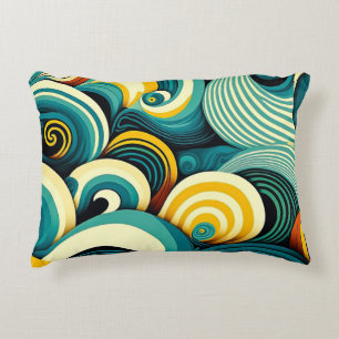 Abstract Colourful Retro 70s Hippie Waves Artwork  Decorative Cushion