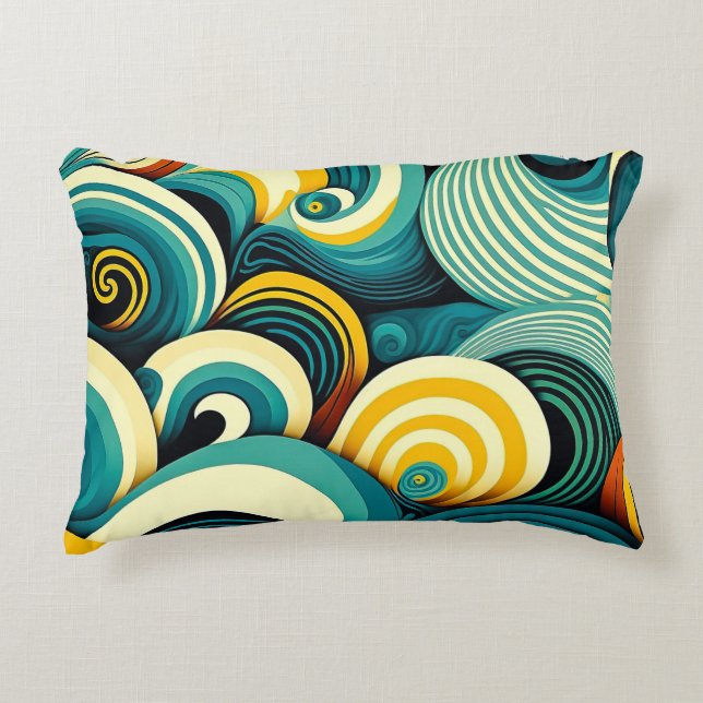Abstract Colourful Retro 70s Hippie Waves Artwork  Decorative Cushion (Front)
