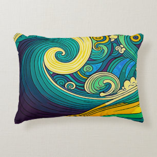 Abstract Colourful Retro 70s Hippie Waves Artwork  Decorative Cushion