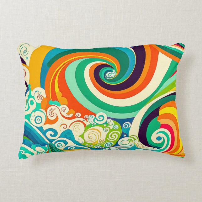 Abstract Colourful Retro 70s Hippie Waves Artwork  Decorative Cushion (Front)