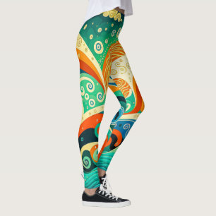 Abstract Colourful Retro 70s Hippie Waves Artwork  Leggings