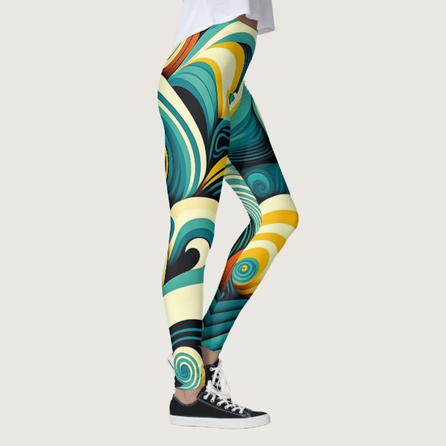Abstract Colourful Retro 70s Hippie Waves Artwork  Leggings (Right)