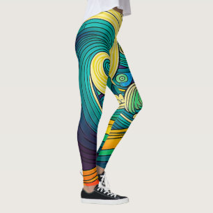 Abstract Colourful Retro 70s Hippie Waves Artwork Leggings