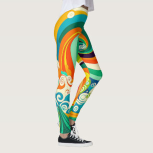 Abstract Colourful Retro 70s Hippie Waves Artwork Leggings