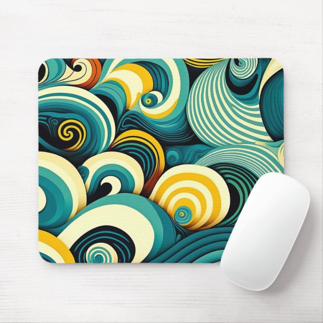 Abstract Colourful Retro 70s Hippie Waves Artwork  Mouse Pad (With Mouse)