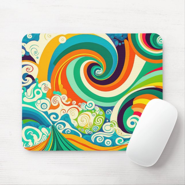 Abstract Colourful Retro 70s Hippie Waves Artwork  Mouse Pad (With Mouse)