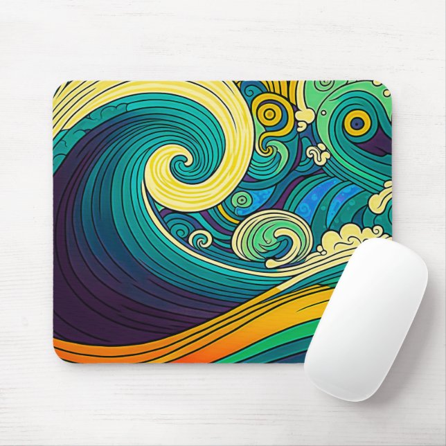 Abstract Colourful Retro 70s Hippie Waves Artwork  Mouse Pad (With Mouse)