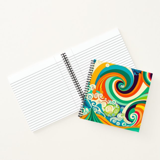 Abstract Colourful Retro 70s Hippie Waves Artwork  Notebook (Inside)
