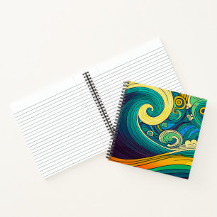 Abstract Colourful Retro 70s Hippie Waves Artwork Notebook