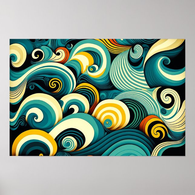 Abstract Colourful Retro 70s Hippie Waves Artwork  Poster (Front)