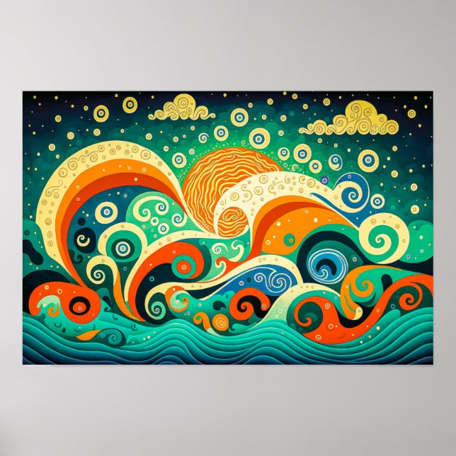 Abstract Colourful Retro 70s Hippie Waves Artwork  Poster (Front)