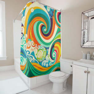 Abstract Colourful Retro 70s Hippie Waves Artwork  Shower Curtain