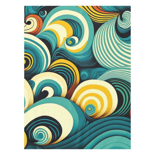 Abstract Colourful Retro 70s Hippie Waves Artwork  Tablecloth (Front)