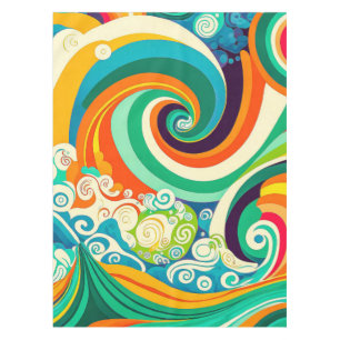 Abstract Colourful Retro 70s Hippie Waves Artwork  Tablecloth
