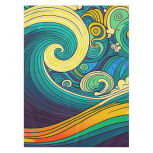 Abstract Colourful Retro 70s Hippie Waves Artwork  Tablecloth