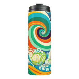 Abstract Colourful Retro 70s Hippie Waves Artwork  Thermal Tumbler