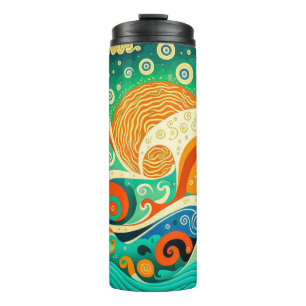 Abstract Colourful Retro 70s Hippie Waves Artwork  Thermal Tumbler