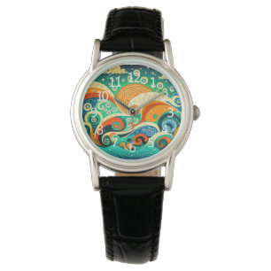 Abstract Colourful Retro 70s Hippie Waves Artwork Watch