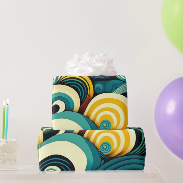 Abstract Colourful Retro 70s Hippie Waves Artwork  Wrapping Paper (Party Gifts)