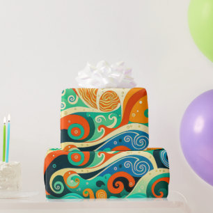 Abstract Colourful Retro 70s Hippie Waves Artwork  Wrapping Paper