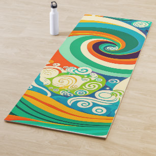 Abstract Colourful Retro 70s Hippie Waves Artwork  Yoga Mat