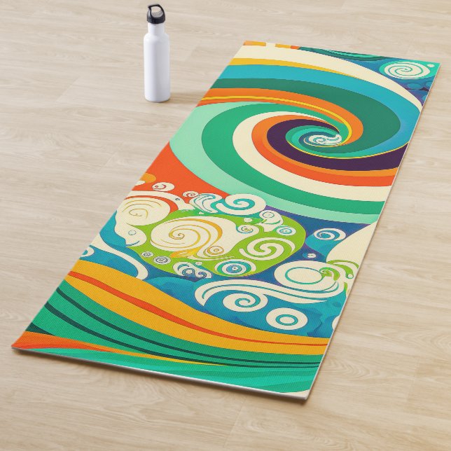 Abstract Colourful Retro 70s Hippie Waves Artwork  Yoga Mat (In Situ)