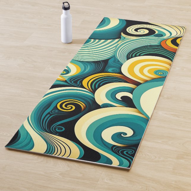 Abstract Colourful Retro 70s Hippie Waves Artwork  Yoga Mat (In Situ)