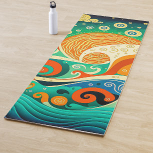 Abstract Colourful Retro 70s Hippie Waves Artwork  Yoga Mat