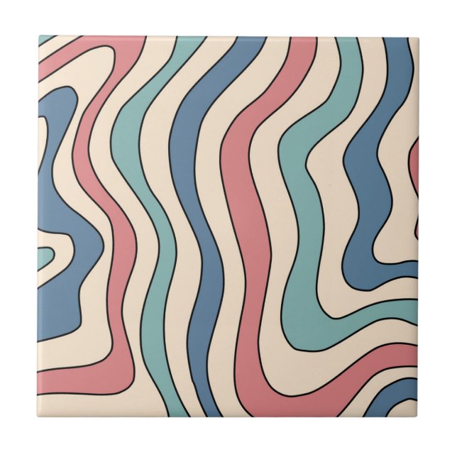 Abstract Colourful Retro Wavy Stripe Modern Elegan Ceramic Tile (Front)