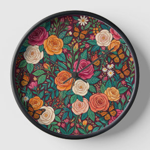 Abstract Colourful Roses Butterflies Art Clocks