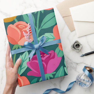 Abstract Colourful Roses Butterfly Wrapping Paper