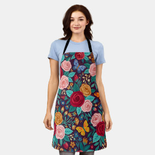 Abstract Colourful Roses Garden Butterflies Apron