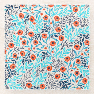 Abstract Colourful Roses: Vintage Floral Glass Coaster