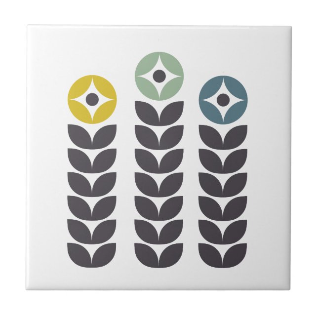 Abstract colourful Scandinavian flowers Ceramic Tile (Front)