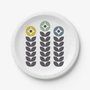 Abstract colourful Scandinavian flowers Paper Plate