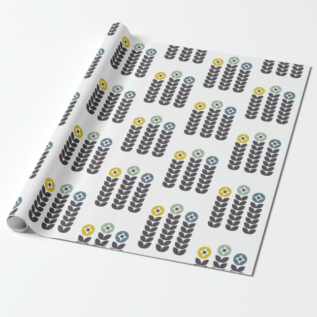 Abstract colourful Scandinavian flowers Wrapping Paper (Unrolled)